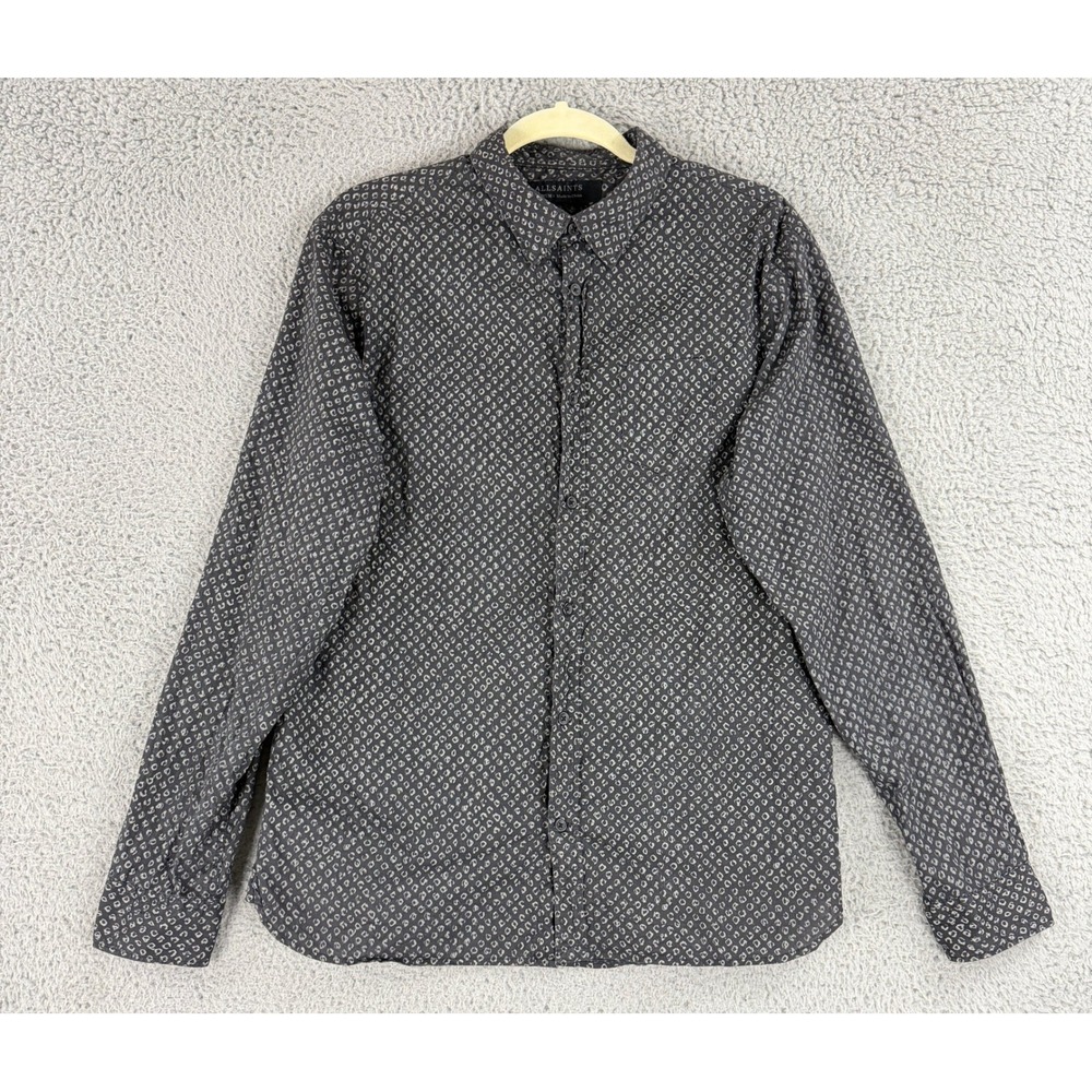 AllSaints Cartridge Shirt Mens M Gray Geometric Print Long Sleeve Button Up